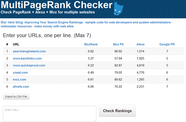 số lượng lớn alexa moz kiểm tra xếp hạng Multipagerank.com