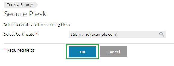 Chọn Chứng chỉ SSL để bảo mật đăng nhập plesk